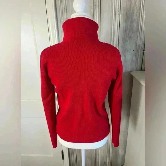 90s Liz Sport Cotton Red Turtleneck  Academia old money classic bright preppy M - Picture 4 of 11